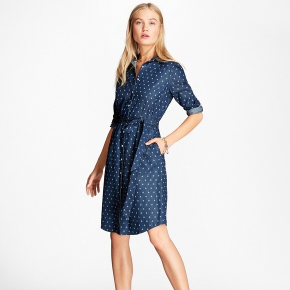 Brooks Brothers Anchor Print Denim Shirt Dress